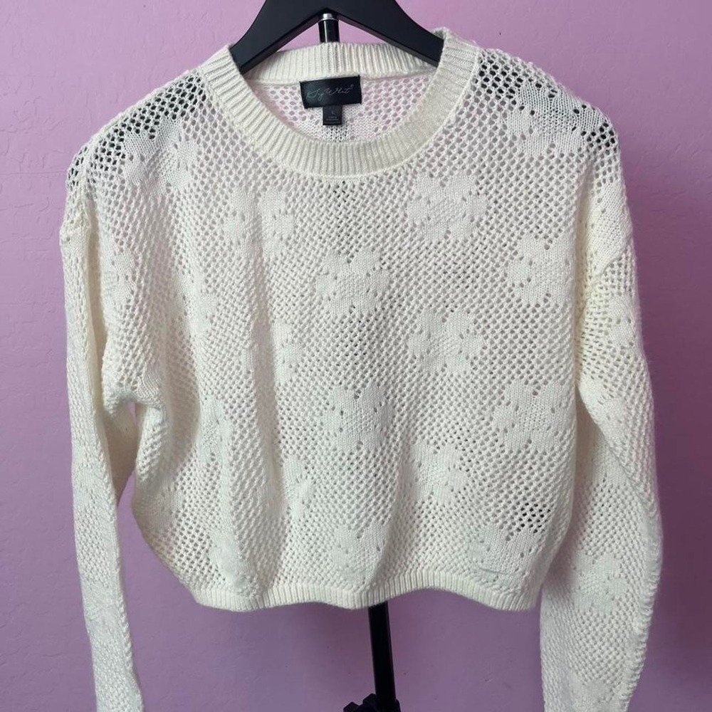 White crochet knit sweater
